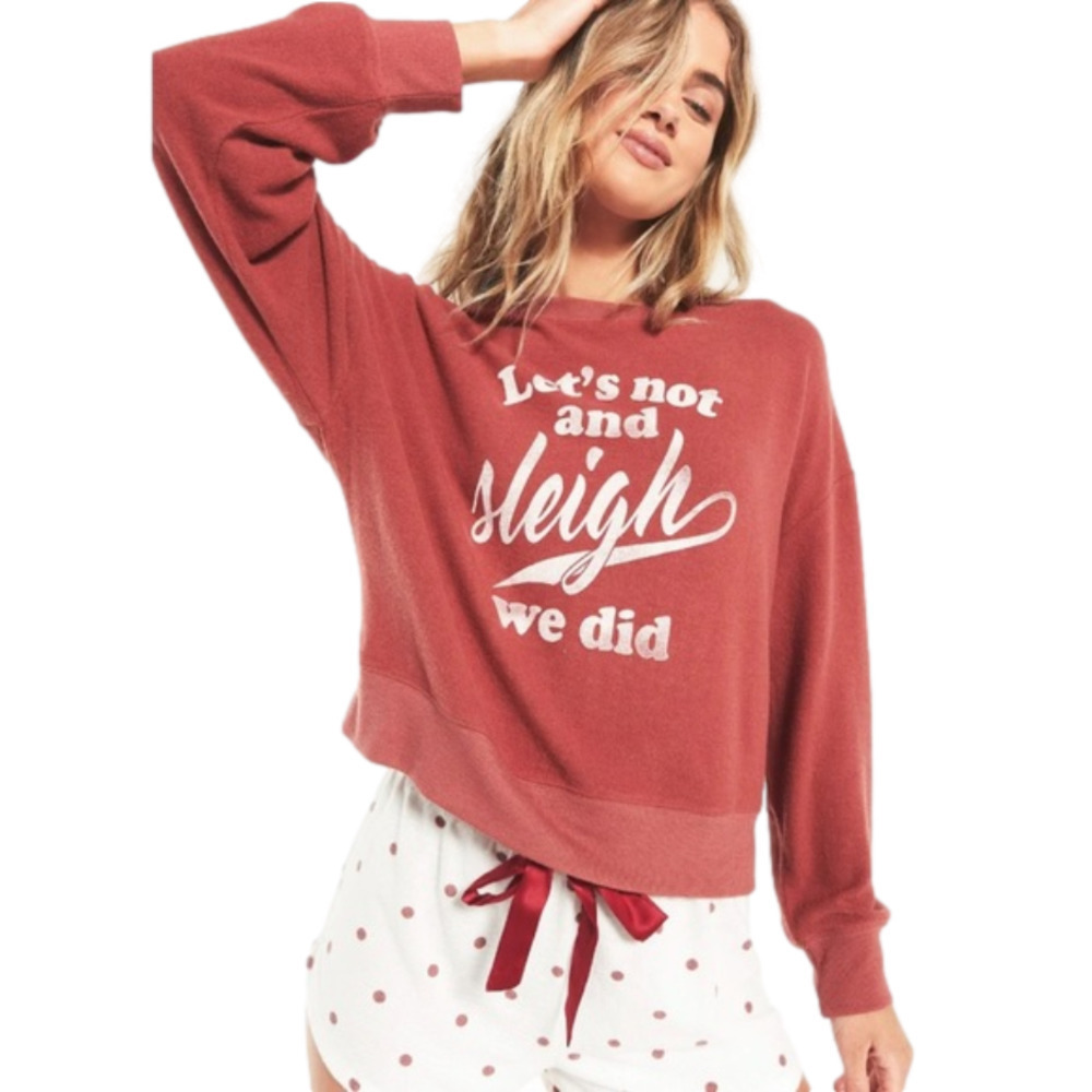 Z Supply - Elle Sleigh Sweatshirt in Rosy Red and Shorts Set Size M